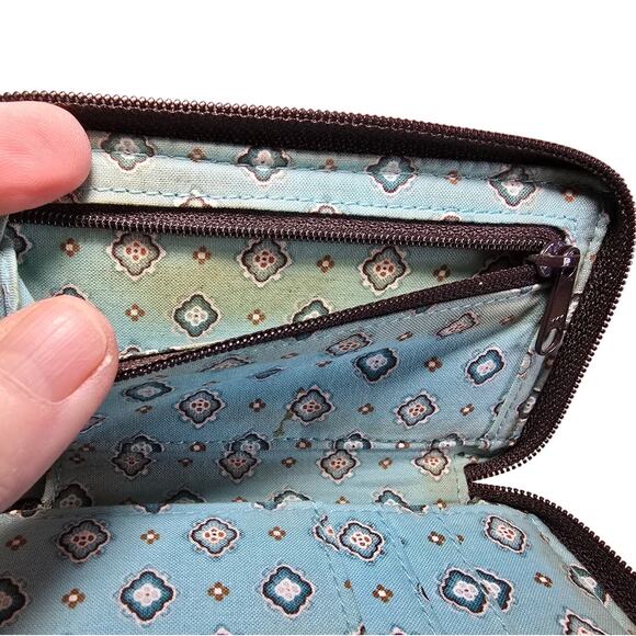Vera Bradley All in One Wristlet Wallet Zip Java Blue Turquoise Brown - Picture 5 of 6